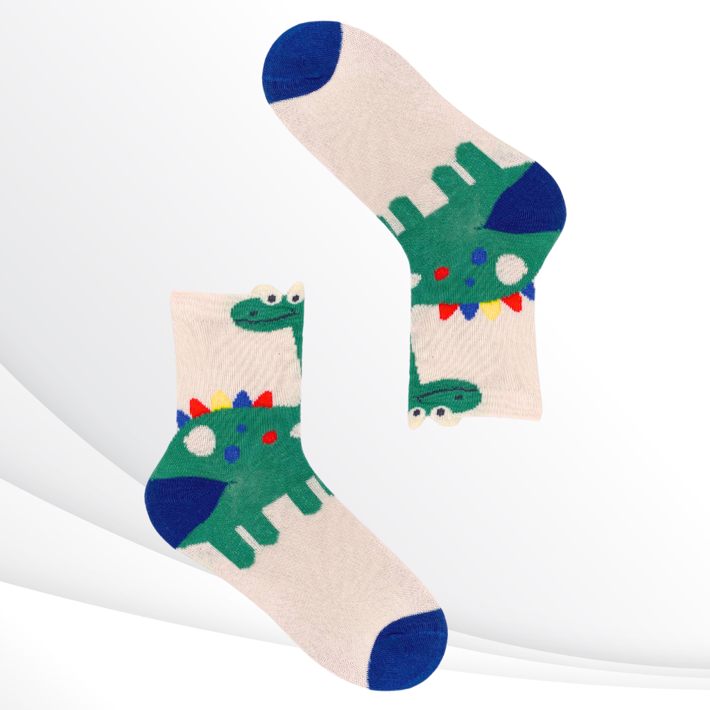 Whimsical Little Foot Dinosaur Crew Socks - Colorful Back Scales and Eye-Catching Design