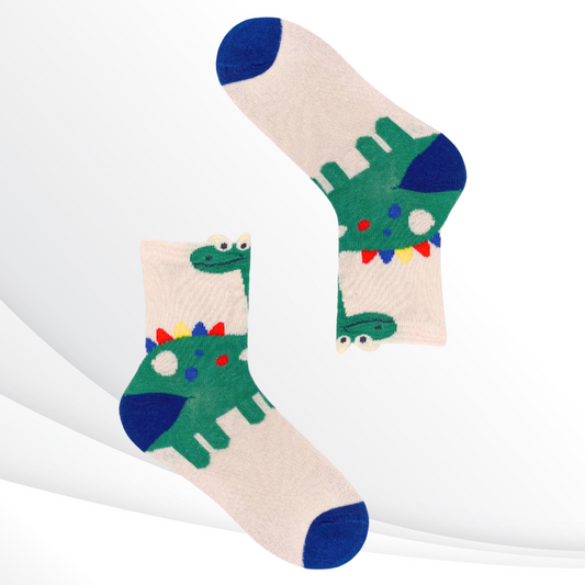 Whimsical Little Foot Dinosaur Crew Socks - Colorful Back Scales and Eye-Catching Design