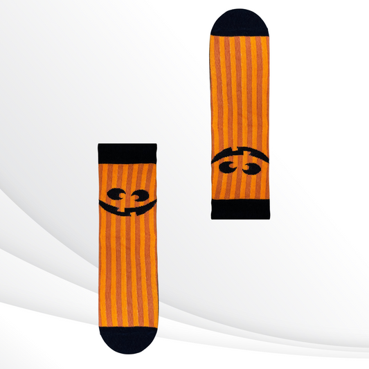 Pumpkin Stripes Black Halloween Calf Socks with Bold Stripes and Playful Pumpkin