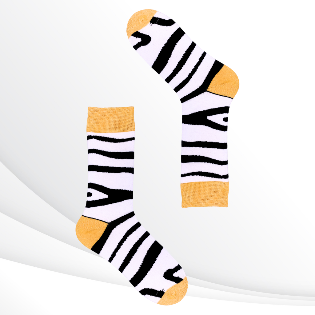 Yellow Safari - Zebra Striped Crew Socks