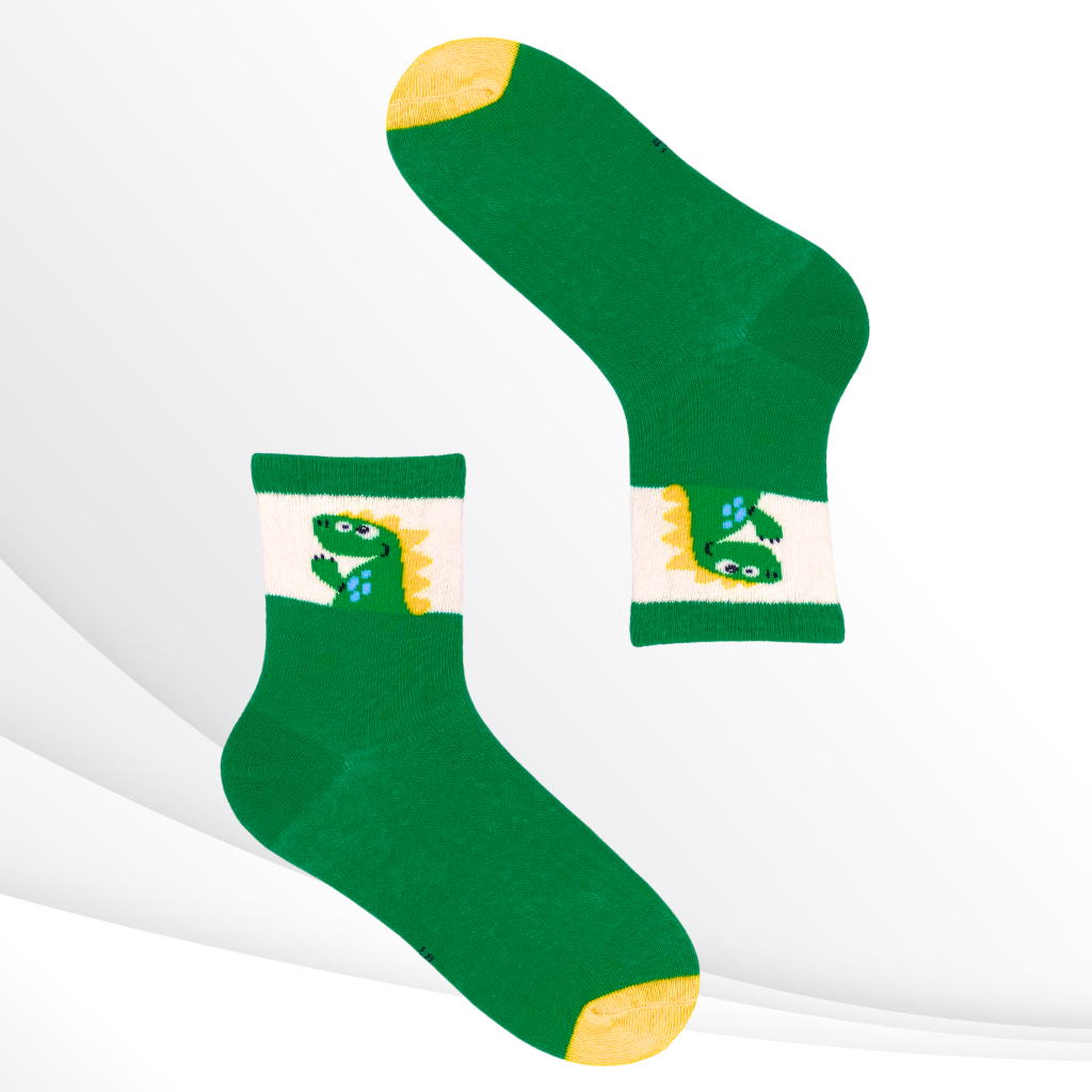 Hello Green Dinosaur Crew Socks