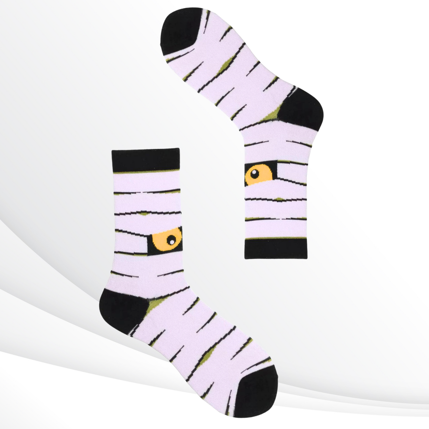 Mummy Wrap Black and White Halloween Calf Socks with Peek-a-Boo Eyes