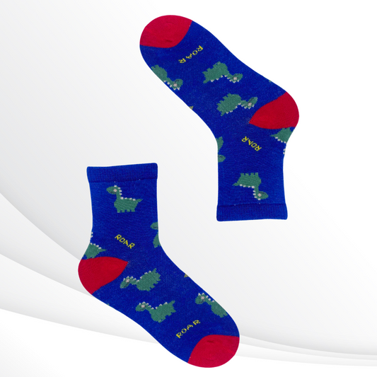 "Dino Roar" Dark Blue Crew Socks